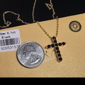 🖤 3.mm Black Moissanite Cross Necklace – Gold-Filled 🖤